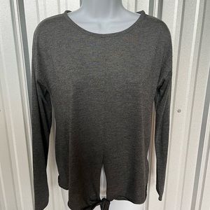 WOMENS Morgan Taylor Grey Top Tunic Front Belly Tie 3/4 Sleeves Size Small